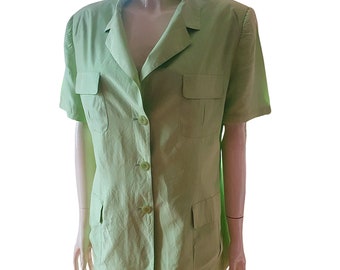 Retro Sam Choice Italian Style blazer a maniche corte Seta Verde Menta 3XL donna.  Articolo Raro Vintage anni 70-80.  100% seta .