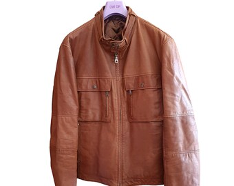 veste en cuir véritable marron vintage Y2k 00s Made In Italy Taille IT 56 Homme