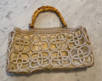 Macramé Crochet Mini Bag Summer Bag Handmade Vintage Bamboo Handles y2k