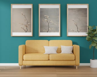 Japandi Wabi Sabi Tree Branch and Flower Minimalist Serene Relaxation Zen Neutral Color 3 Digital Prints