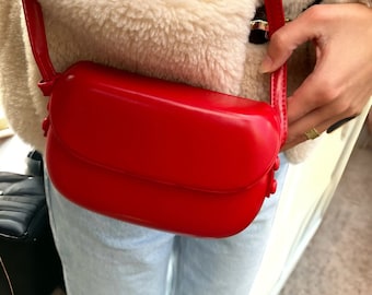 Vintage Red Bag, Underarm Bag, Square Bag, Shoulder Bag, Crossbody Bag, Fashion Handbag, Casual Solid Bag, Everyday Bag, Gift For Her.