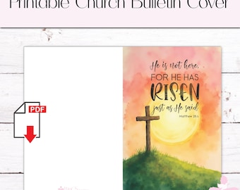 He Is Risen Easter Bulletin Cover: Church Program Template (Canva & PDF) | #56