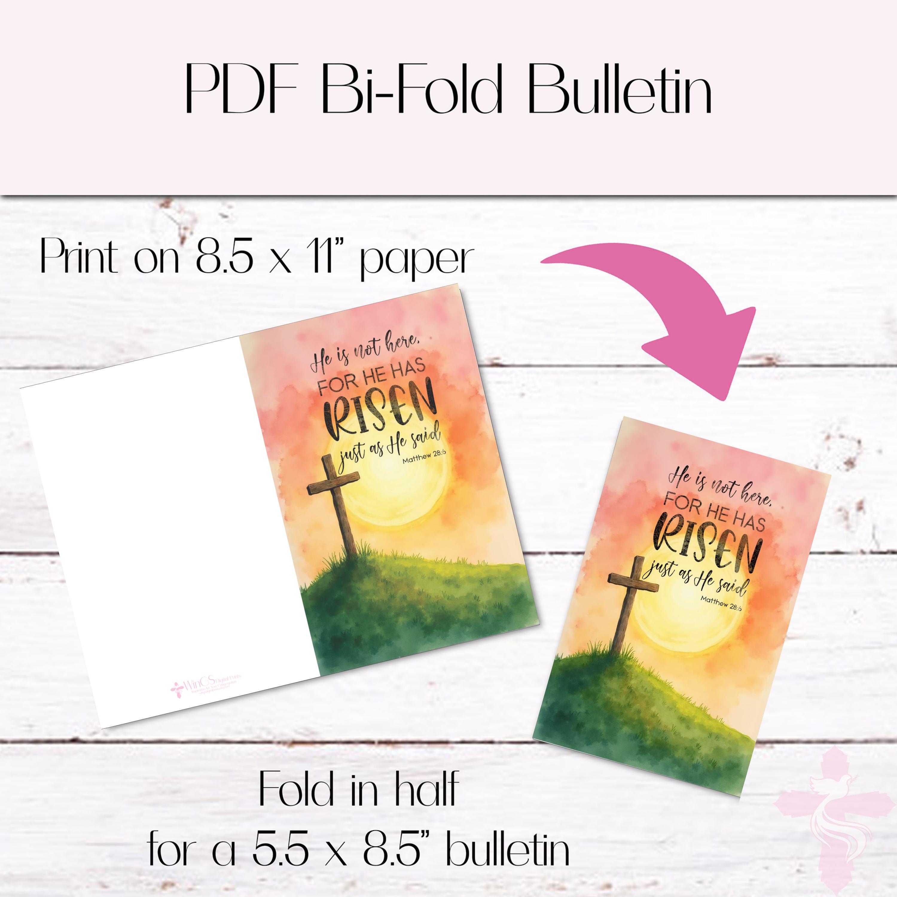 He is Risen - Easter Bulletin Cover - Matt 28:6 - Church Bulletin Cover ...