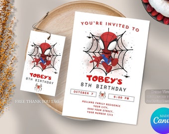Spider man Invitation Template, Printable Birthday Party Invitation, Editable Spiderman Birthday Invite, Digital For Kids Birthday Template