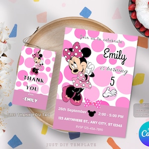 Minnie mouse Birthday Invitation, Editable Minnie mouse Birthday Invitation Template, Printable Minnie mouse girl’s Party Invitation