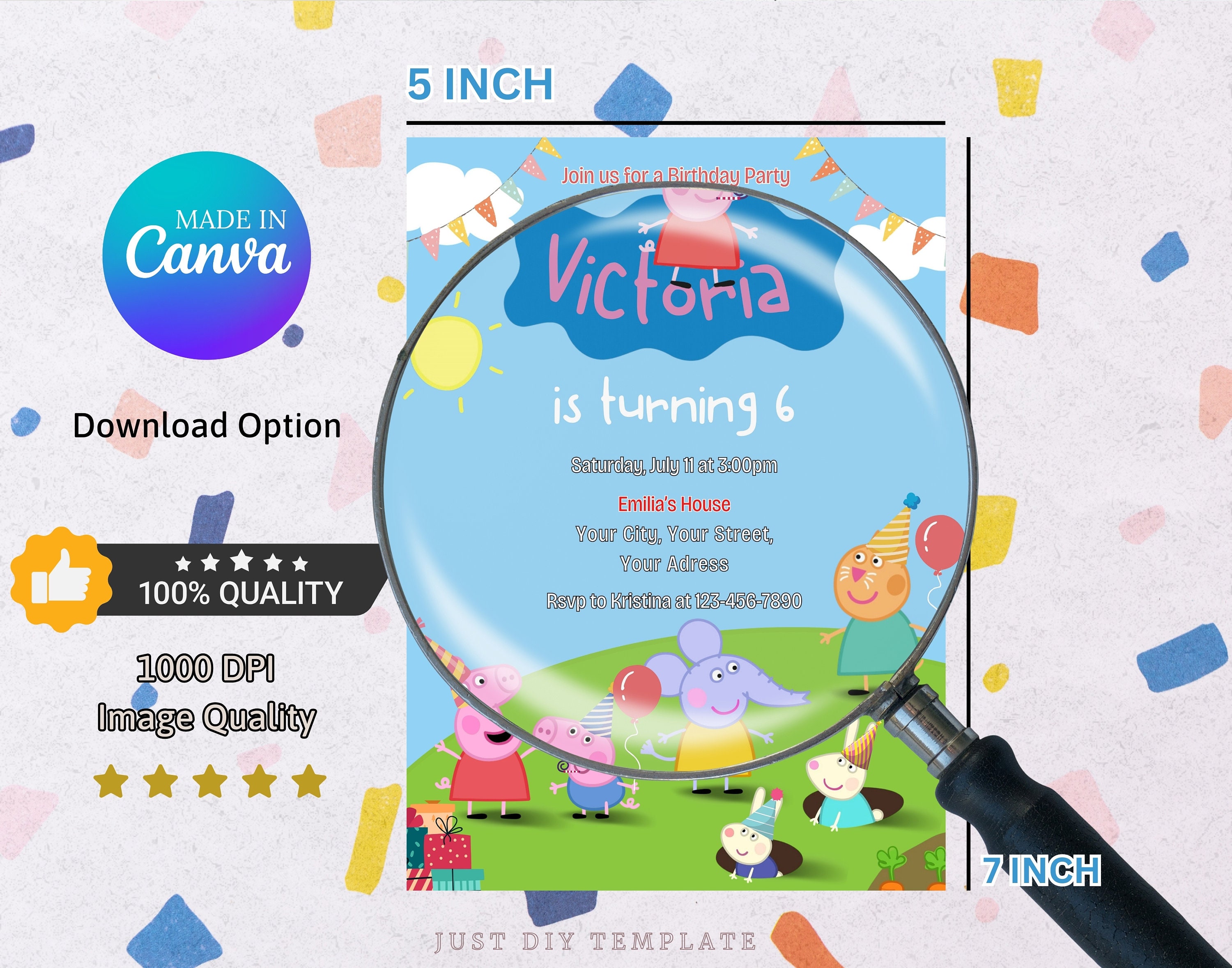Editable Peppa Pig Birthday Invitation, Printable Birthday Invitation, Peppa Pig Party ...