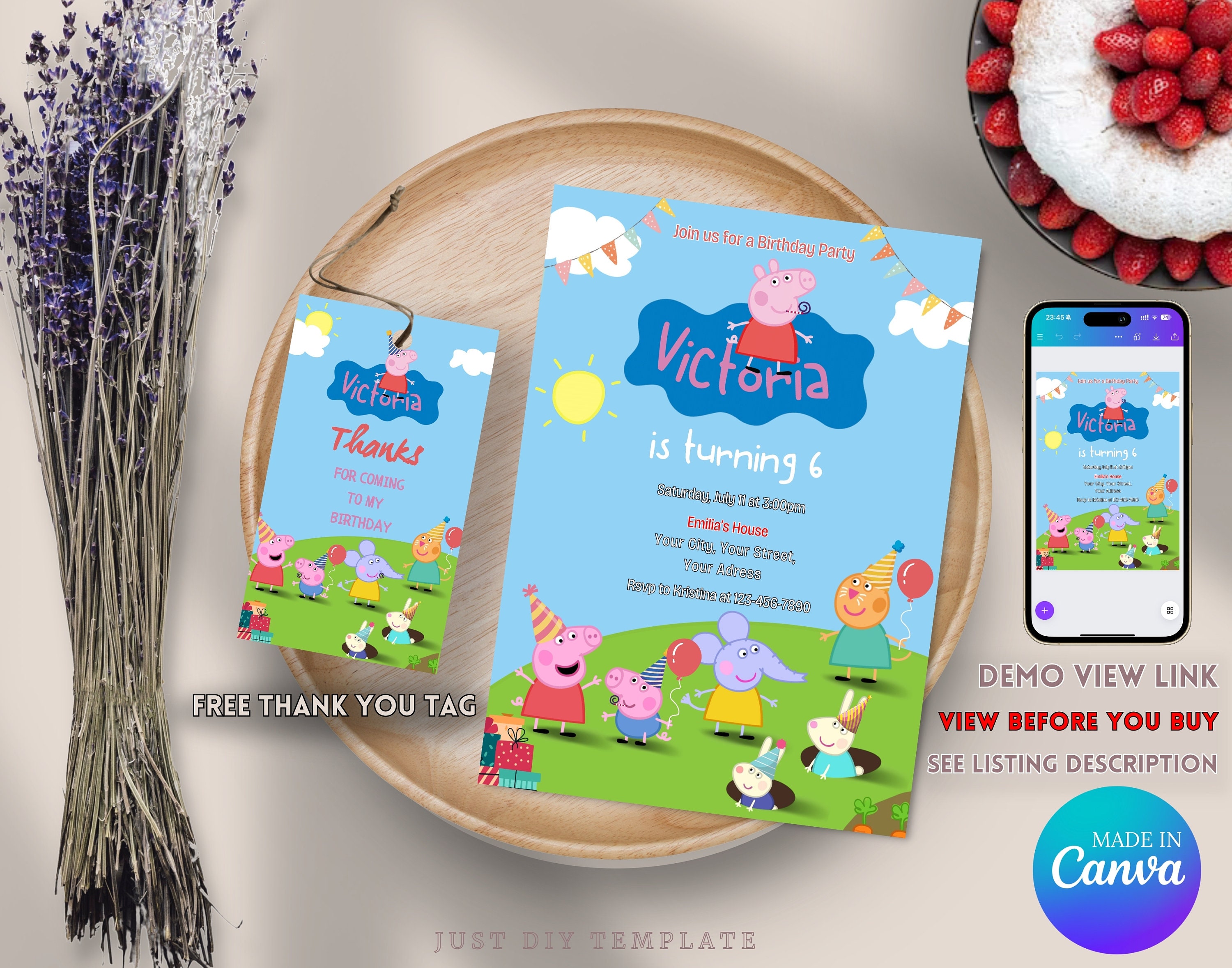 Editable Peppa Pig Birthday Invitation, Printable Birthday Invitation, Peppa Pig Party ...
