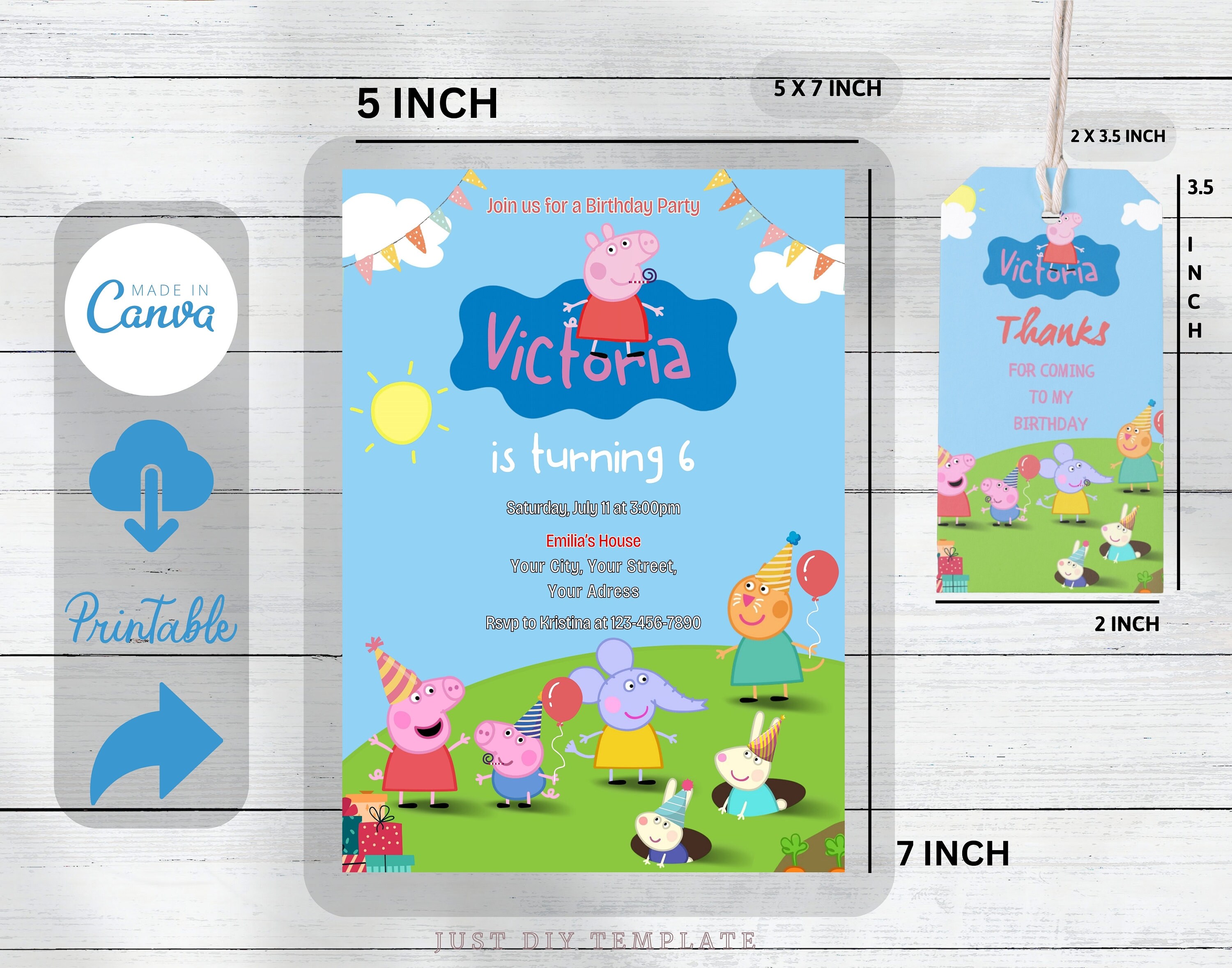Editable Peppa Pig Birthday Invitation, Printable Birthday Invitation, Peppa Pig Party ...