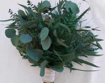 Green Eucalyptus Bridal Bouquet : Bohemian Dried Wedding Flowers