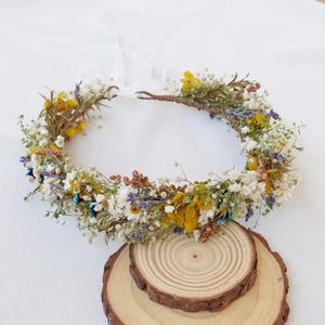 Wildflower Mixed Crown, Baby Breath+Lavender+Daisy Dried Flower Crown, Country Wedding Bridal Crown, Bohemian Crown,  Children&#39;s Crown