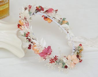 artificial flower+natural dried flower mixed bridal headpieces,Bridal dried flower crown,Bohemian dried flower crown, wild flower hair crown