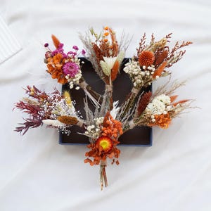 BOHO Mini Dried Flower Bouquet, Burnt Orange+Terracotta Wedding Table Center, Autumn Theme Mini Bouquet, Mailbox Gift, Small Vase Bouquet