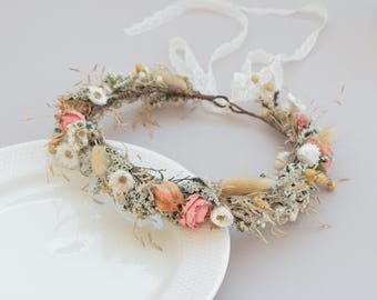 Bohemian Dried Wildflower Crown - Autumn Wedding Floral Headpiece
