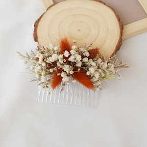 Burnt orange dried flower hair comb, baby breathing hair comb, Bohemian wedding hair comb, autumn wedding hair comb, boutonniere&corsage