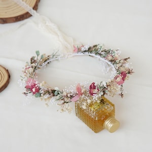 artificial flower+natural dried flower mixed bridal headpieces,Bridal dried flower crown,Bohemian dried flower crown, wild flower hair crown