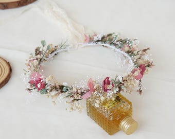 artificial flower+natural dried flower mixed bridal headpieces,Bridal dried flower crown,Bohemian dried flower crown, wild flower hair crown