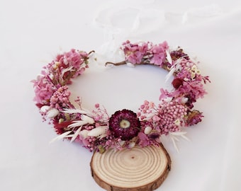 Baby Breath Dried Flower Crown, Hydrangea+Oats+Daisy+Rabbit Tail Dried Flower Bridal Crown, Children's Crown, Girls' Crown, Baby Crown