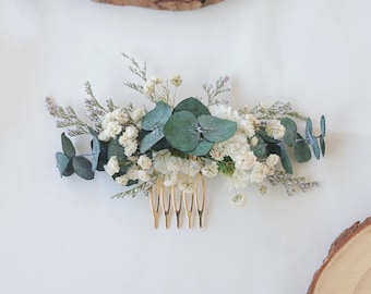 Eucalyptus Dried Flower Hair Comb, Bohemian Wedding Bride Hair Comb, Girl Photo Hair Accessories, Dried Flower Hair Comb