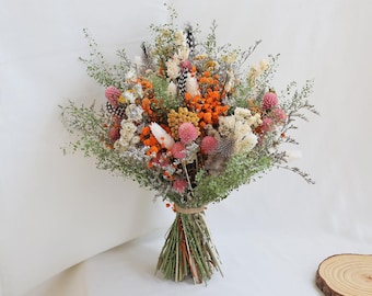 Ramo de flores secas, ramo de novia pequeño con flores silvestres variadas, ramo de dama de honor para boda rural, ramo de novia con flores de respiración.