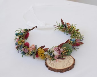 Dried Flower Wedding Crown : Blue Thistle, Eucalyptus, Lavender