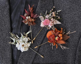 Dried flower brooch, Autumn wedding brooch, Bohemian Boutonniere, Groomsman wedding accessories, Suit lapel brooch,Groom's boutonniere