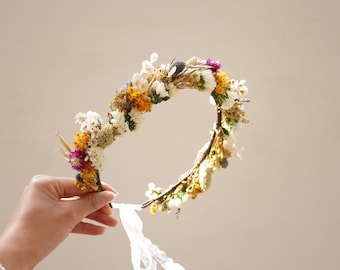 Neutral Dried Flower Crown : Boho Bridal, Newborn, Flower Girl