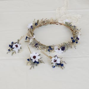 artificial flower+natural dried flower mixed bridal headpieces,Bridal dried flower crown,Bohemian dried flower crown, wild flower hair crown