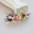 Dried rose hair comb. Little Daisy Bride Hair Comb. Bohemian wedding hair accessories. Girl's hair comb. Mixed color hair comb