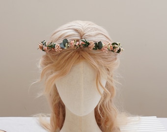 Pink+Blush Dried Flower Girl Crown. Party Crown. Eucalyptus leaf dried flower wedding crown. Children's Crown.  Bride's Crown