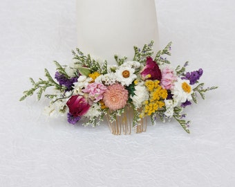 Dried rose hair comb. Little Daisy Bride Hair Comb. Bohemian wedding hair accessories. Girl&#39;s hair comb. Mixed color hair comb