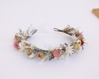 Daisy dried flower crown. Bohemian wedding bride's crown. Dried Rose Lavender Crown. Bluhs+cream+neutral mixed crown，Baby crown