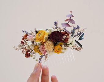 Autumn wedding dried flower hair comb, baby breathing bride hair comb, countryside wildflower dried flower comb, boutonniere&corsage