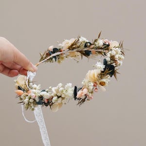 Boho Trockenblumen Krone, Schleierkraut+Gänseblümchen Hochzeitskrone, Eukalyptus Krone, Blumenmädchen Krone, Kinderkrone