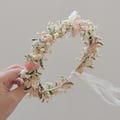 Natural flower hair crown,Bohemian dried flower crown,pink dried flower crown, wedding hair accessories,wild flower hair crown