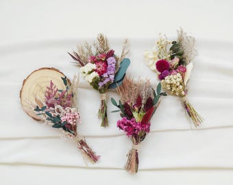 Mini dried flower bouquet, purple themed wedding flower arrangement, small vase bouquet, mailbox gift, Bohemian pampas dried flower bouquet