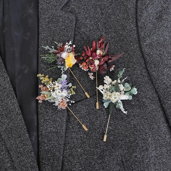 Dried Flower Brooch : Bohemian Groomsman Boutonniere