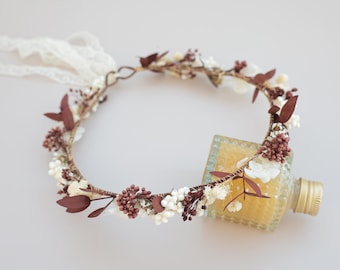 White Sorghum+Brown Eucalyptus flower hair crown, wedding hair accessories