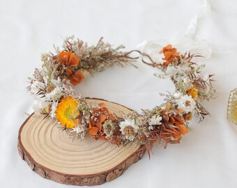 Wildflower Bohemian style crown. Colorful dried flower crown. Rural wedding dried flower crown. Autumn themed girl's crown.Children's Crown