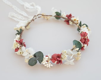 White Sorghum+White&Red Hydrangea flower hair crown, wedding hair accessories