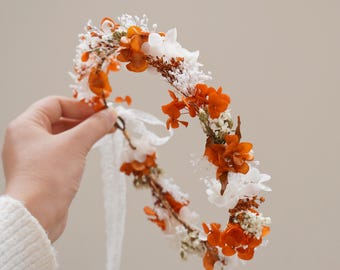 Burnt Orange Theme Dried Flower Crown, Bohemian Wedding Crown, Girl Crown, Baby Breathing Crown, Country Wedding Bride Crown, Baby Crown