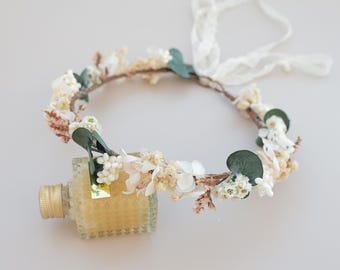 White Sorghum+White&Pink Hydrangea flower hair crown, wedding hair accessories