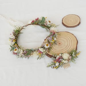 Natural flower hair crown,Bohemian dried flower crown,pink dried flower crown, wedding hair accessories,wild flower hair crown