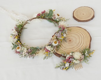 Natural flower hair crown,Bohemian dried flower crown,pink dried flower crown, wedding hair accessories,wild flower hair crown