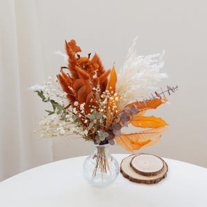 Autumn themed dried flower bouquet, burnt orange dried flower bouquet, vase bouquet, Bohemian bouquet, wedding center bouquet