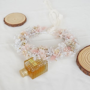 Natural flower hair crown,Bohemian dried flower crown,pink dried flower crown, wedding hair accessories,wild flower hair crown