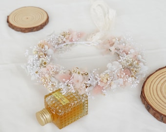 Natural flower hair crown,Bohemian dried flower crown,pink dried flower crown, wedding hair accessories,wild flower hair crown