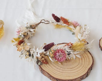 Natural wildflower dried flower crown, flower girl wedding crown, summer themed baby photography crown, Bohemian bride crown