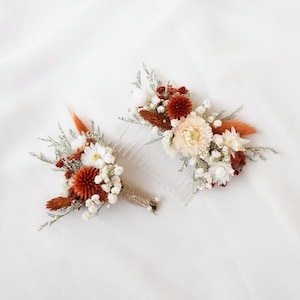 Burnt Orange Echinops Dried Flower Comb, Autumn Wedding Dried Flower Decoration, Bohemian Bridal Hair Clip, Boutonniere&Corsage