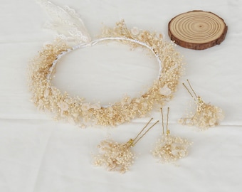 Natural flower hair crown，Bride flower head piece, garden wedding bridal crown, wedding hair accessories, children's crown, party crown
