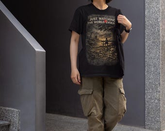 Post Apocalyptic Skeleton Shirt: Goth Skull Graphic Tee, Dystopian Horror Apparel